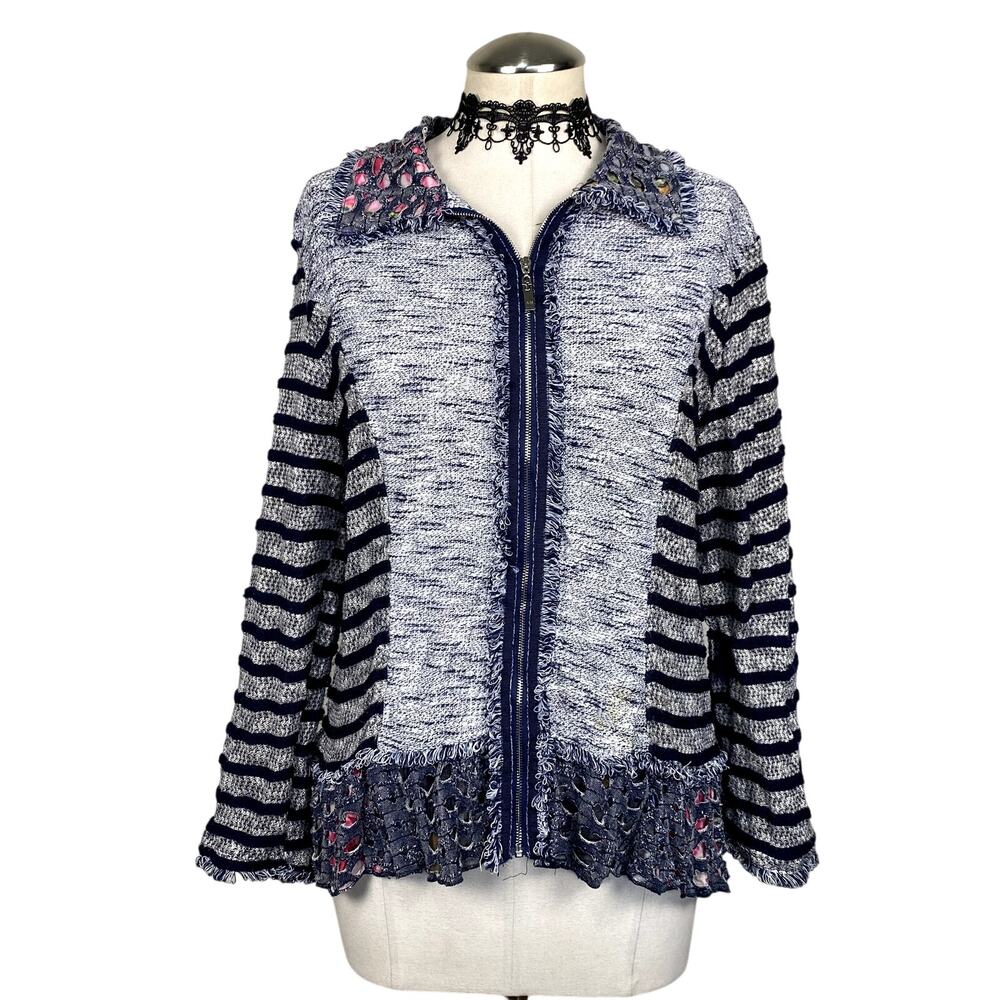Alberto Makali Colorful Hippie Boho Stripe‎ Ruffle Fairycore Artsy Grunge Zip Up